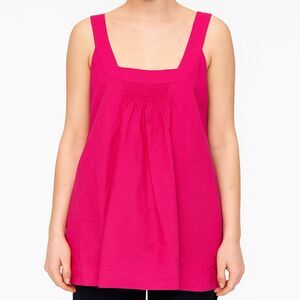 Eileen Fisher Fuchsia Pink Cotton Smocked Top With Pockets